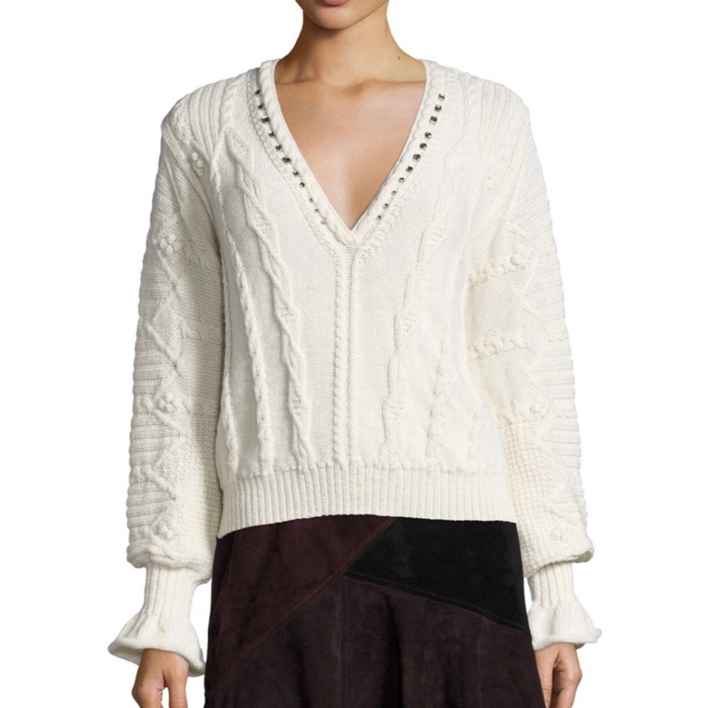 🎉HP🎉Nanette Lepore⭐️Smoky Crystals Off White Cableknit Alpaca Wool Sweater S